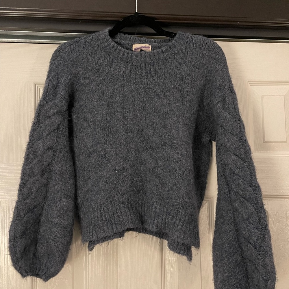 Women’s XS/S Blue Sweater with Braided Design on Sleeves